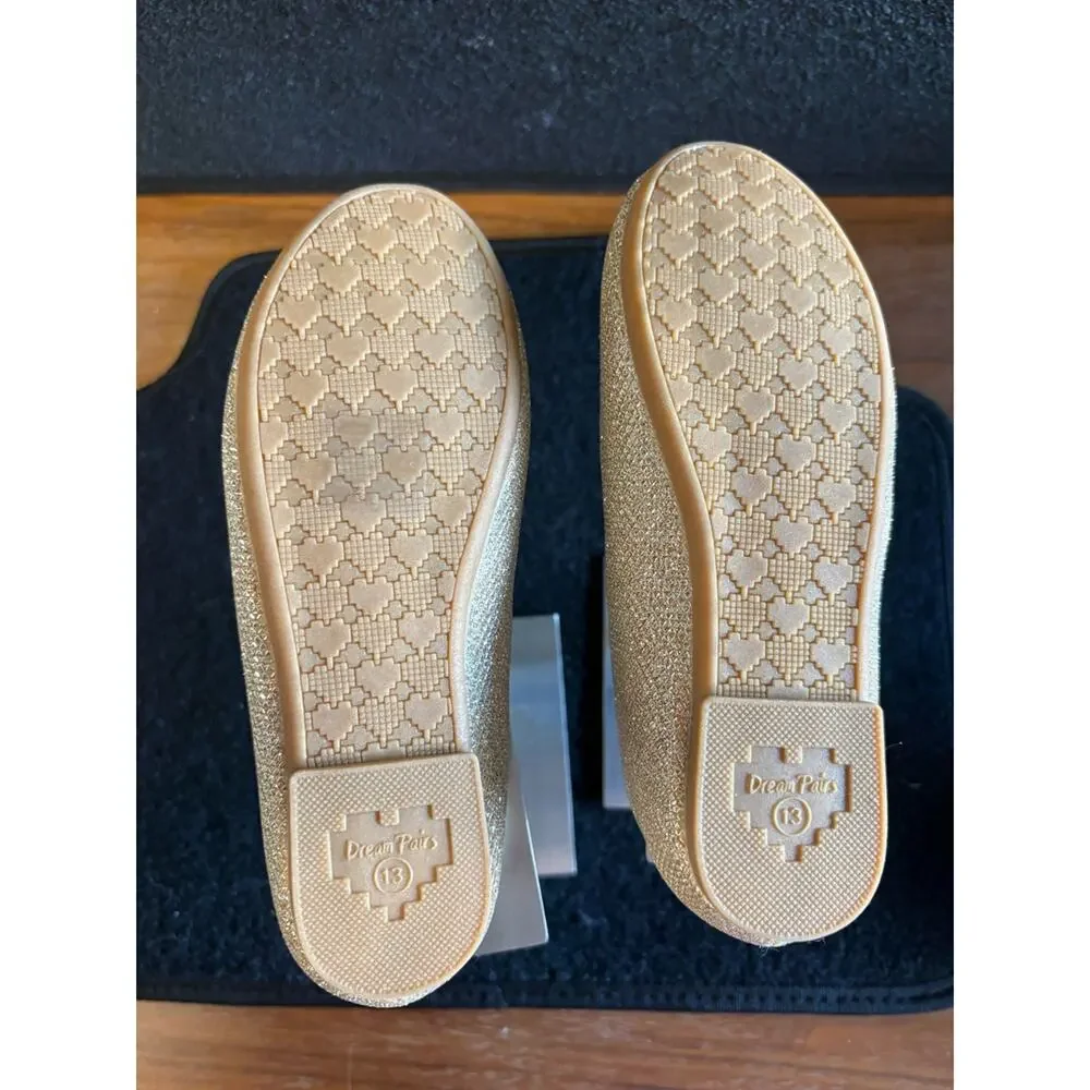 Dream Pairs Girls Size 13 Gold Glitter Dress Flats Pearl Rhinestone - Champagne
